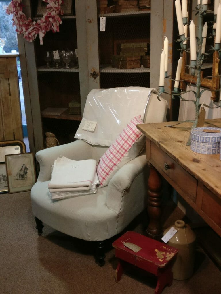 French armchair in silver grey linen