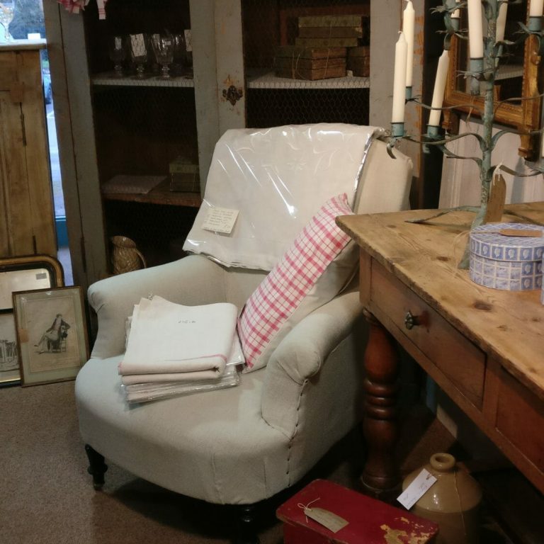 French armchair in silver grey linen