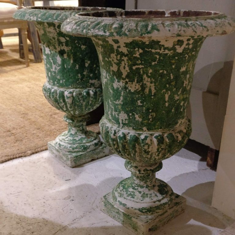 Pair of French cast iron urns