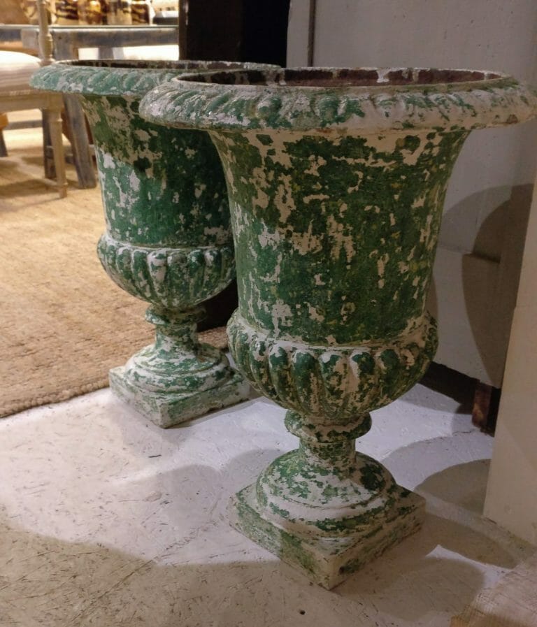 Pair of French cast iron urns