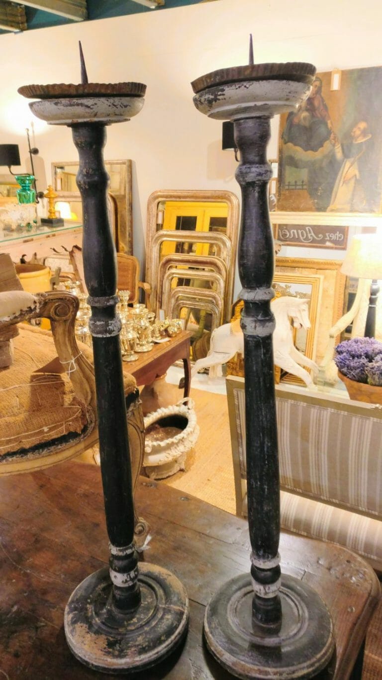 Pair of French wood pricket candlesticks