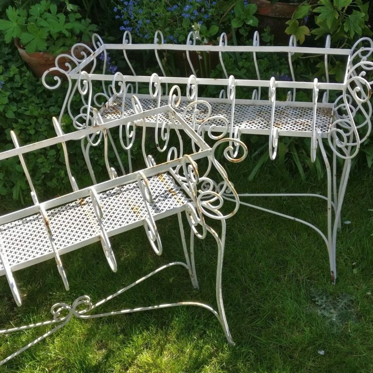 Pair of white, metal jardinieres