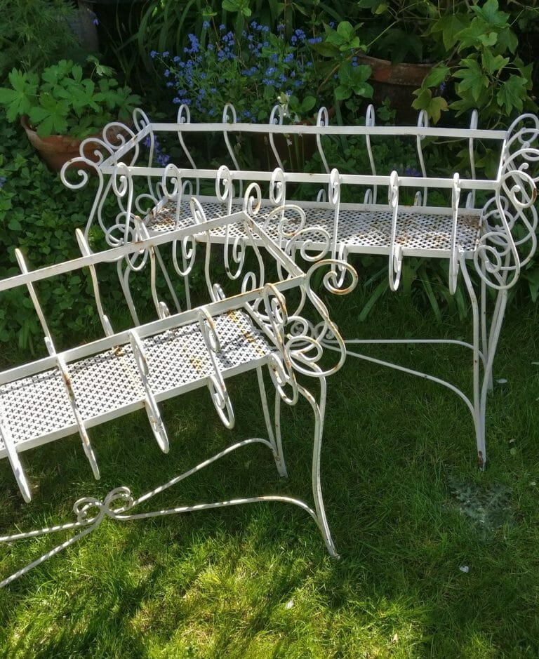 Pair of white, metal jardinieres