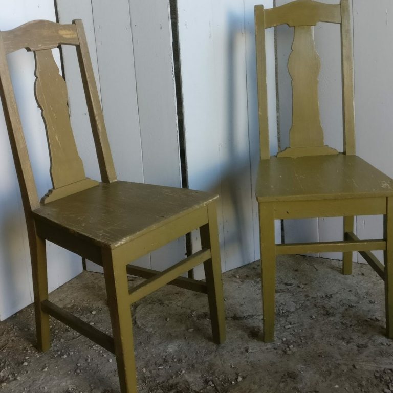 Pair of olive painted dining chairs