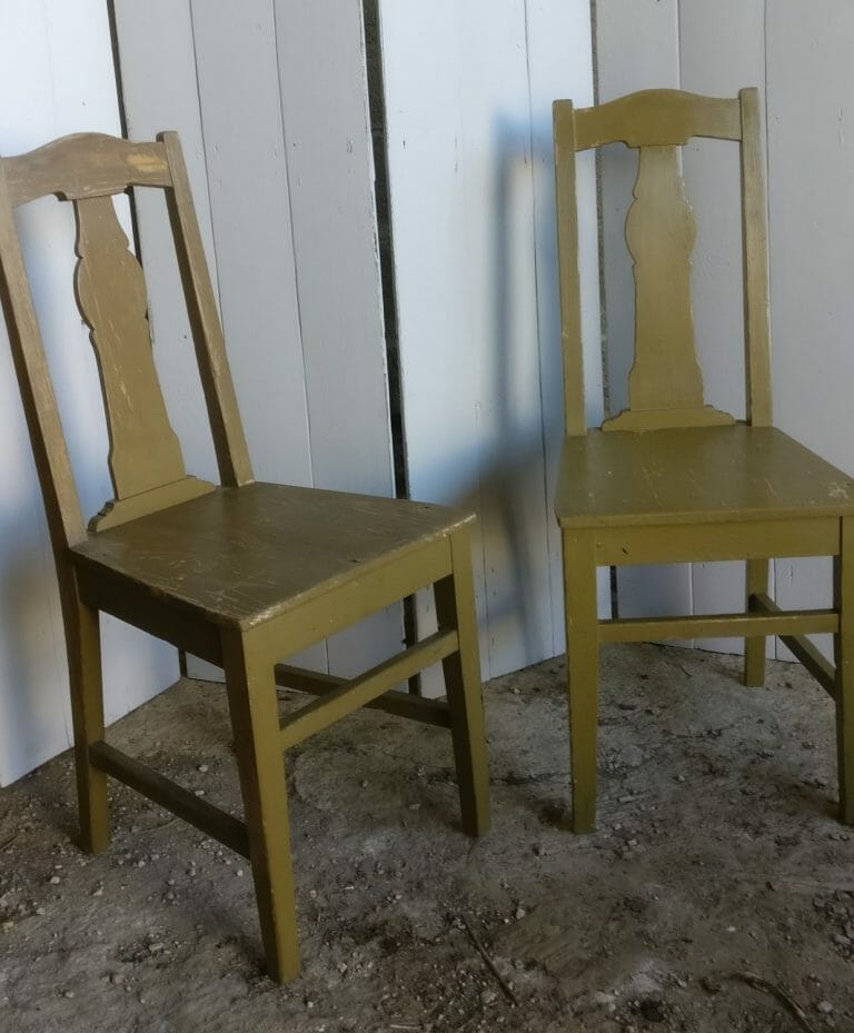 Pair of olive painted dining chairs