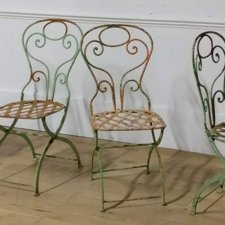 Four French 19th century folding metal chairs