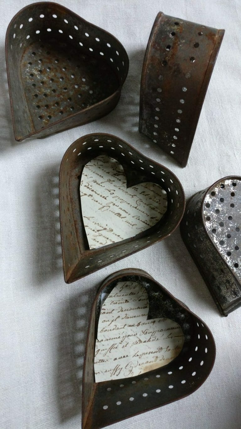 French metal cheese strainer hearts