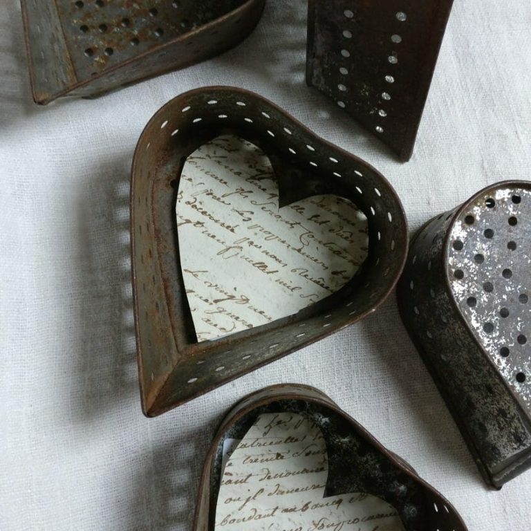 French metal cheese strainer hearts