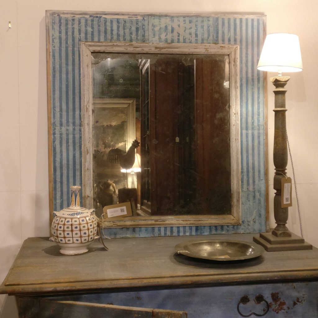 Directoire trumeau mirror with blue stripe surround