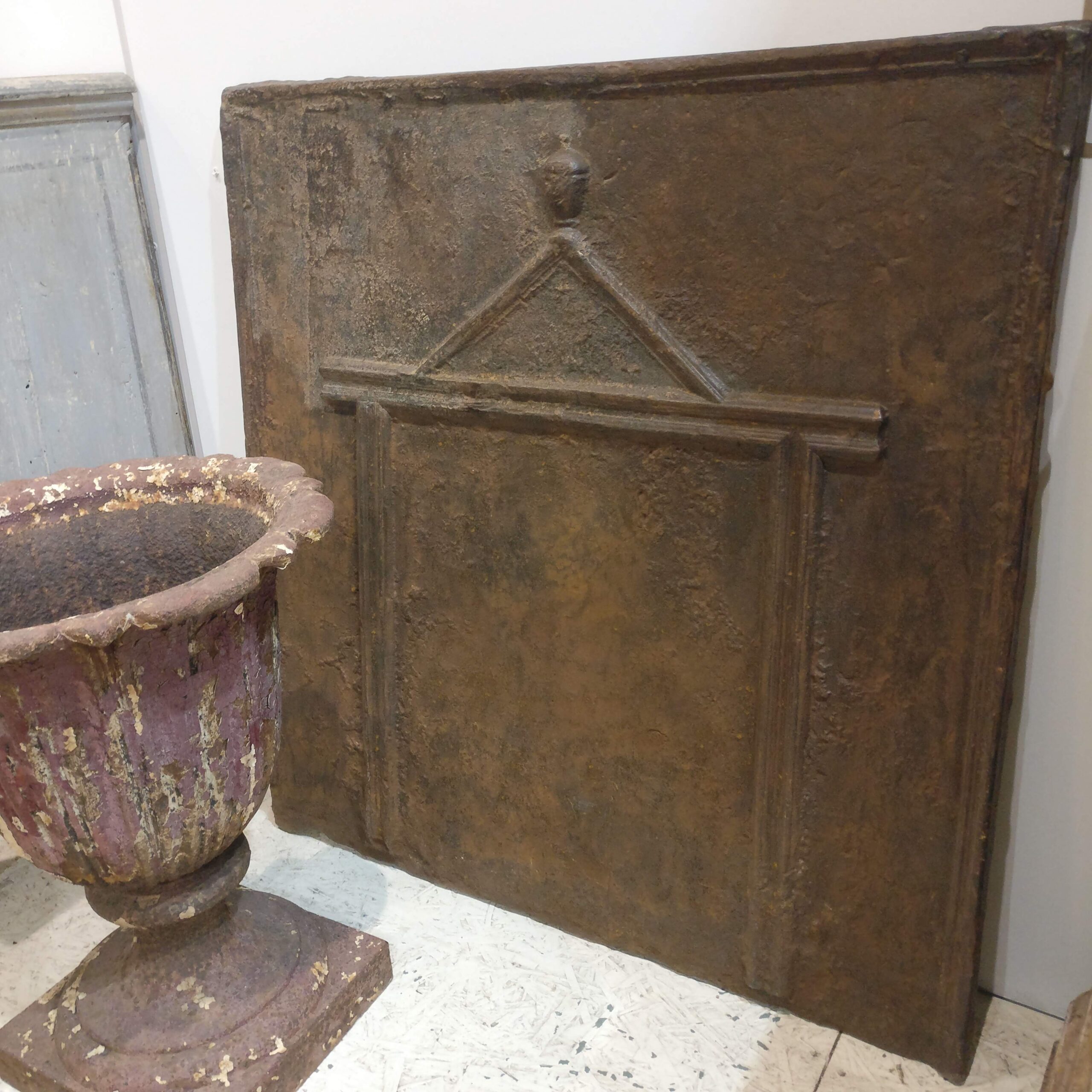 18th century French cast iron fire back
